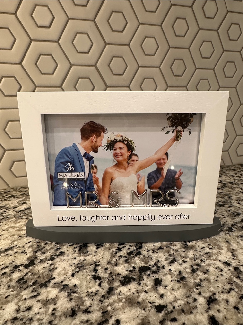 Malden White and Gray 'Mr & Mrs' Wedding Photo Frame